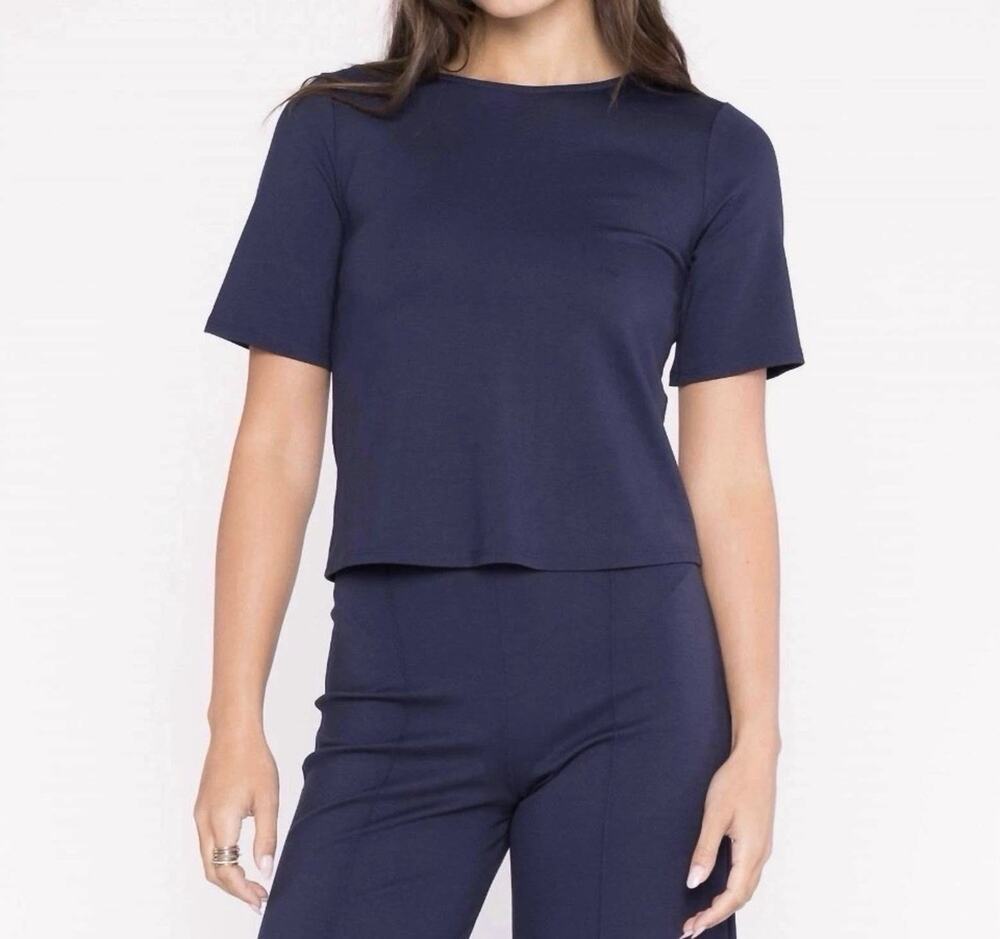 Ripley Rader Navy Blue Ponte Crop Top Size 3 Medium Minimalist Quiet Luxury N18